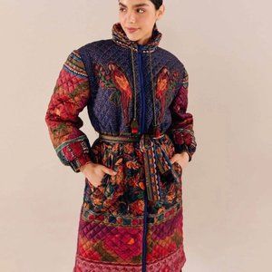 FARM RIO Mixed Patchwork Midi Reversible Puffer Jacket